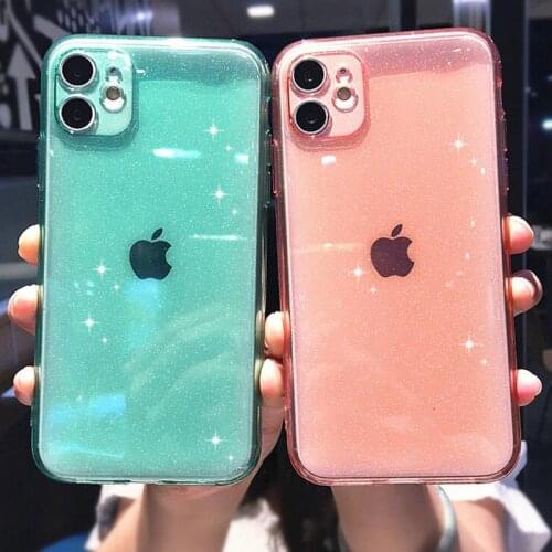 Moskado Glitter Fluorescent Color Phone Case For iPhone 12 11 Pro X XR XS Max 6 7 7Plus Transparent Soft Candy Color Back Cover