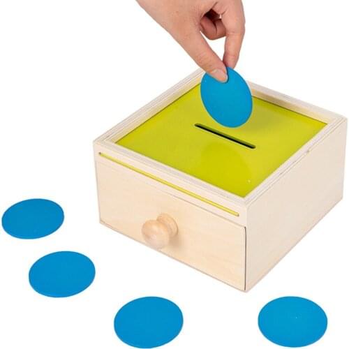 Montessori Wood Match Permanent Box Toddler Infant Coin Box 8-12 Month Toys for Baby Gift Hand-Foot Coordination Small Size
