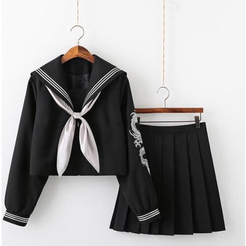 Lolita Girls New Silver Pink Colors Embroidery Tops JK Uniform Suit Black Shirt And Pleated Skirt School Uniform Student Cosplay