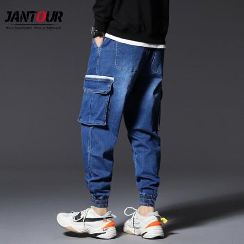 Autumn Winter Baggy Jeans Men 2020 Big Pocket Fashion Letter Printed Jeans Punk Style Goth Pants Loose Plus Size 5XL 6XL 7XL
