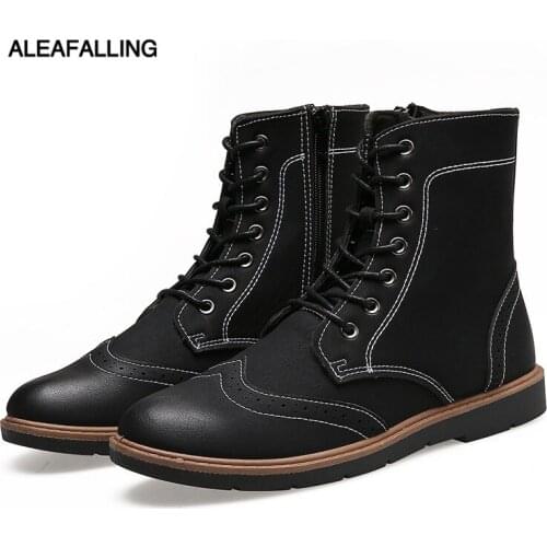 Aleafalling Classcial Outdoor Mens Shoes Lace Up Block Relax Males High Mature Boots Street Trend Ankle Motorcycle Boots MBT27