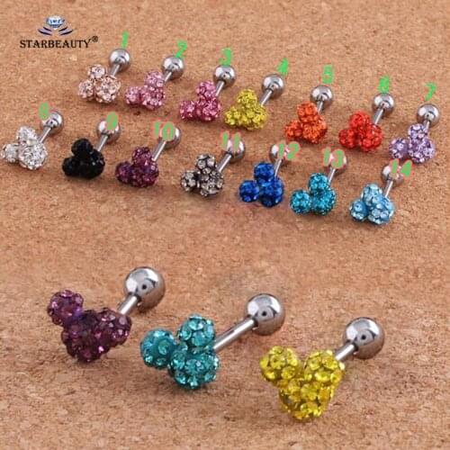 1Pc Mix color 1.2*6mm Cute Animal Head Cartilage Piercing Stud Ear Stud Tragus Helix Bar Top Upper Labret Lip Ring Body Jewelry