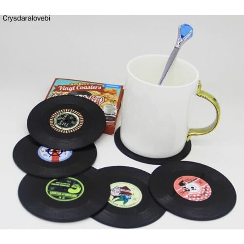 Creative Black Plastic Vinyl Record Table Placemats Retro Vintage Mug Coaster Pads Mats Heat-resistant Cup Coasters