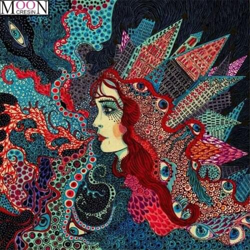 MOONCRESIN 5D DIY Diamond Painting Cross Stitch Girl Flowers Gift Embroidery Full Square Drill Rhinestone Diamond Mosaic Forceps