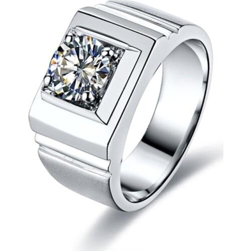 High Quality 1Ct Test Positive Round Cut D Color Moissanite Male Ring Platinum 950 Solitaire Ring White Gold Men Ring