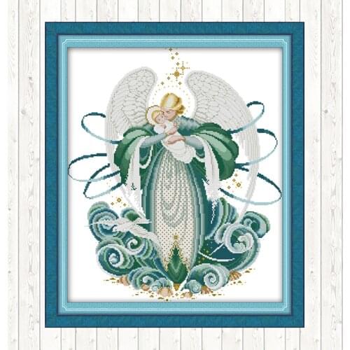 Angel Mother Nad Son Cross Stitch Kits Embroidery Handmade Needlework Wall Home Decor DMC Floss Kit 11CT 14CT Cross Stitch Sets