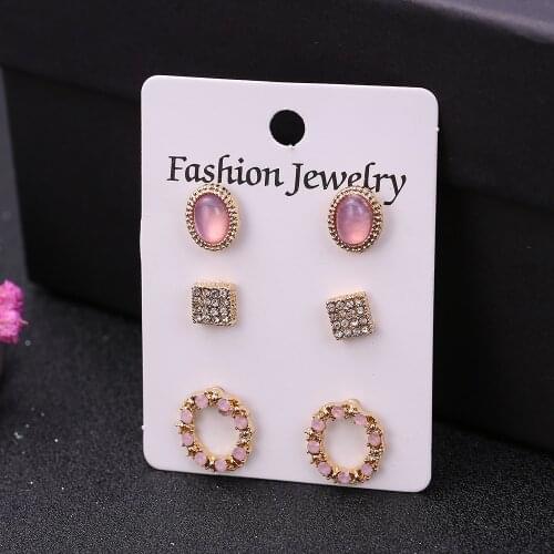 3 pairs/set Bohemian stud earrings set for women fashion jewelry accessories retro pearl crystal earrings gifts