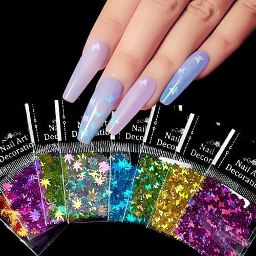 Colorful Mixed Maple Leaf Butterfly Nail Sequins Foils Decals Glitter Style 3D Flakes Decoration Nail Art Sequins for Nail Art