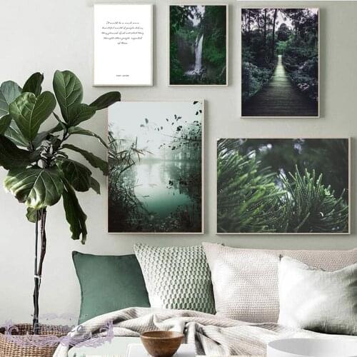 Green Landscape Wall Art Pictures Leaves Forest Canvas Painting Letter Quotes Modern Home Decor For Living Room Bedroom