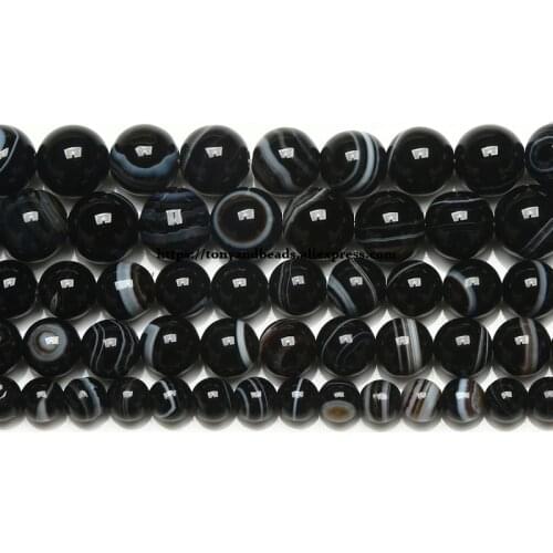 Natural Stone AAAA Quality Black Sardonyx Agates Round Loose Beads 6 8 10 12MM Pick Size For Jewelry Making