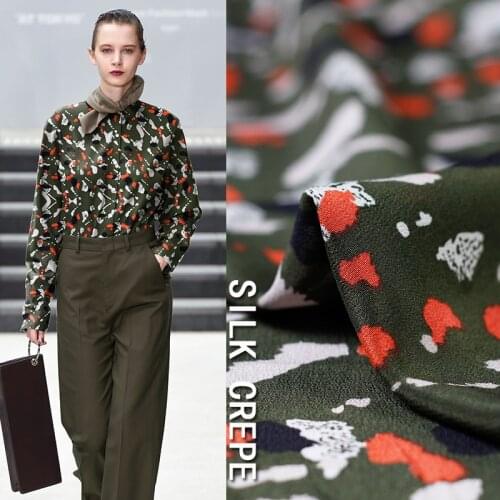 New silk double crepe fabric fashion camouflage army green striped silk crepe de chine fabric clothing wholesale silk cloth
