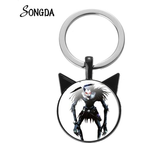 Newest Death Note Japan Anime Keychain Women Cute Glass Dome Ear Key Chain Ring Jewelry Teens Fashion Party Gifts Men Charms