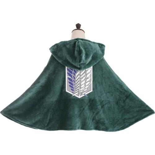Attack on Giant Wearable Cloak Hooded Childrens and Adult Scouts Flannel Anime Thicken Blanket Winter Sleeping Blanket