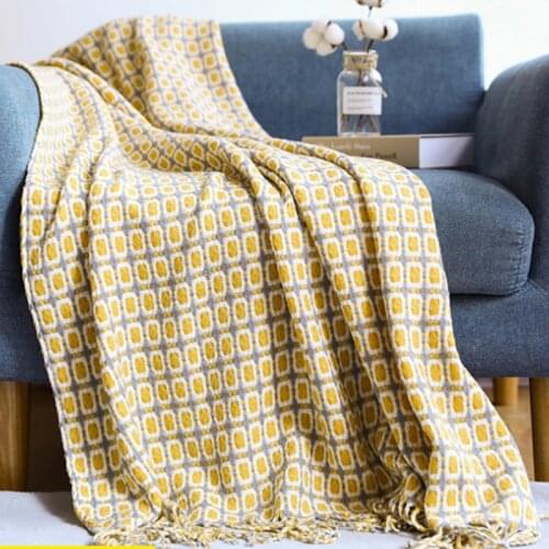 Lattice Pattern Sofa Knitted Throw Picnic Blankets Tassel Woolen Blanket Summer Woven American Line Air Conditioning Blankets