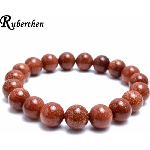 Ruberthen Brown Golsdtone Gem stone Bracelets 10 mm Natutal Goldsand Bracelet High Quality Beaded Bracelet