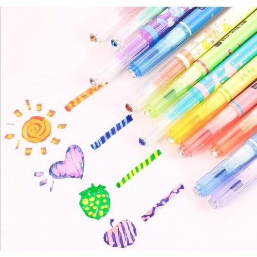 Creative cute double head colored school student highlighter pens kids watercolor drawing marker pens art stationery supplies