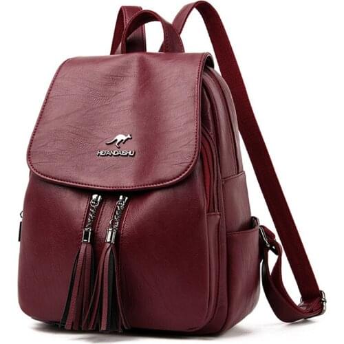Tassels Style Soft Leather Women Backpack Bagpack School Bags for Teenage Girls Back Pack Sac A Dos Travel BackPack Mochila New