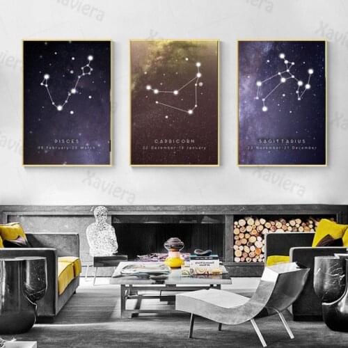 Nordic Posters and Prints Twelve Constellations Canvas Painting Creative Art Space Stars Pictures for Living Room Bedroom Wall