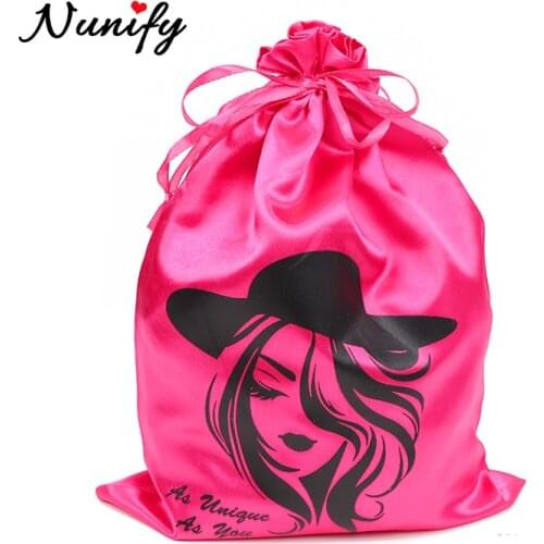 Nunify Silk Satin Wig Bag With Drawstring Customize Logo Name Packaging Bags For Wigs Bundles Hair Storage Pouches