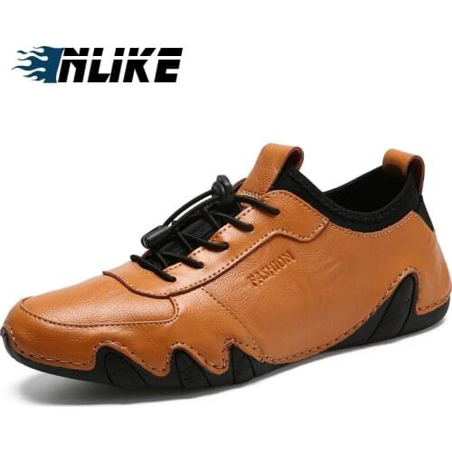 INLIKE Men Genuine Leather Flats Shoes Lace-Up Spring/Autumn Mens Shoes Men Shoes Luxury Brand
