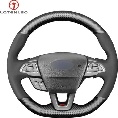 LQTENLEO Carbon Fiber Black Suede Car Steering Wheel Cover For Ford Focus (RS | ST | ST-Line) Kuga (ST-Line) Ecosport (ST-Line)