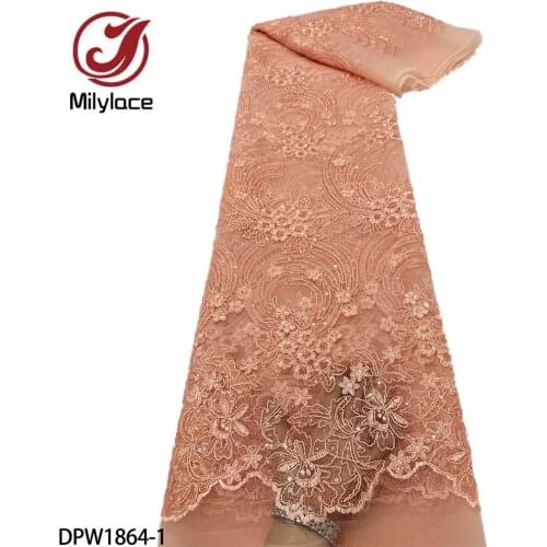African Embroidery Tulle Lace Fabric 2021 High Quality French Lace Fabric with Sequins for Party 5 Yards DPW1864