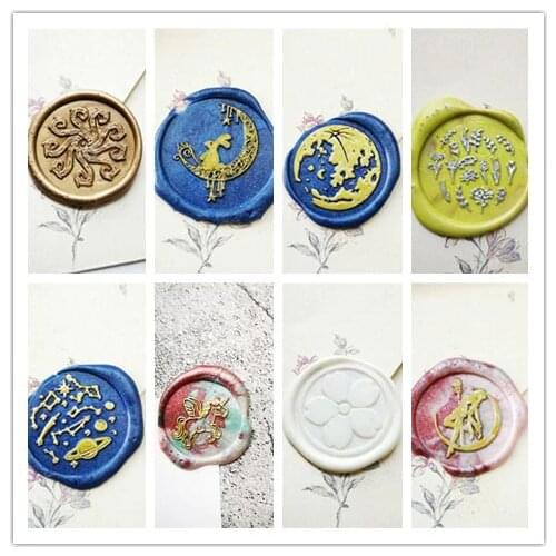Plant Starry sky Planet unicorn deer Paper plane star Moon rabbit world map Retro brass Stamp Sealing Wax Stamps Wax Seal Stamp