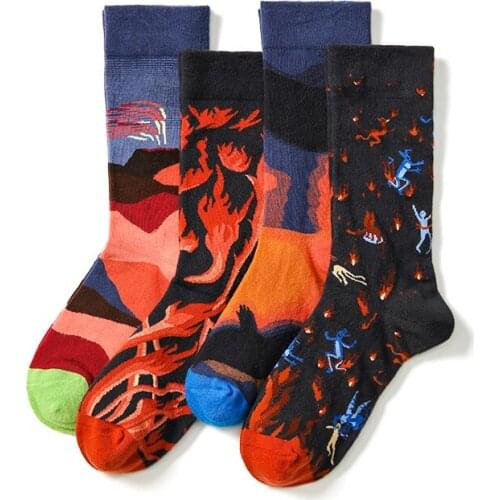 Spring 2021 New Vintage Print Woman Cotton Socks Harajuku Fashion Women Creative Socks Hip Hop Sports Street Style Socks