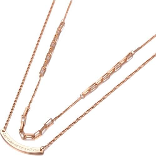 Bohemia Design Double Layer Curved Pendant Necklaces For Women Stainless Steel CZ Crystal Chain Choker Necklace N20150
