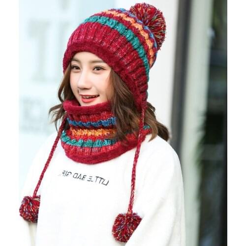 Winter Women Knitted Hat Scarf Set Fashion Wool Thickening Hat Female Warm Hat Scarf Set Casual Snow Caps