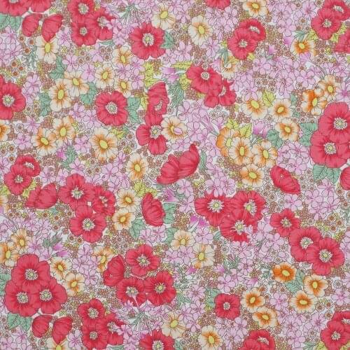 1 Yard Cotton Poplin Fabric for Sewing Patchwork, Dress, Cloth, Bedding - Small flowers(Pink and Yellow) (width=140cm)