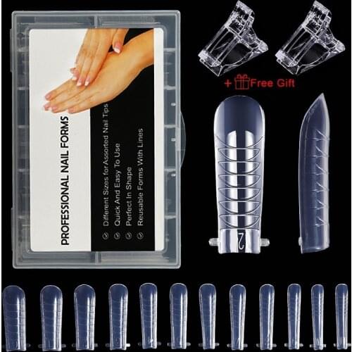 60/120pcs/kit Clear Flat Dual Form Nail System Form Cover Extension Tips Nails Accessoires Manicure Tool Quick Building Gel Mold