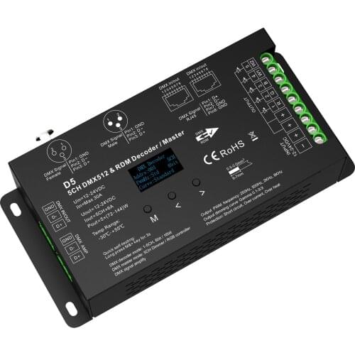 5 Channel Constant Voltage DMX512 & RDM Decoder / Master/Stand-alone function/8 bit or 16bit decode/Four PWM frequency