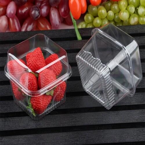 50pcs High quality fruit salad cake packaging container disposable transparent pet meal platter square plastic box with lid