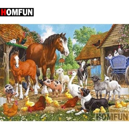 HOMFUN Full Square/Round Drill 5D DIY Diamond Painting "Horse farm animal" Embroidery Cross Stitch 5D Home Decor Gift A30071