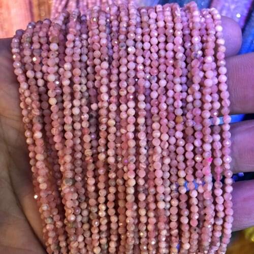 5 strings Lot Faceted Tiny Gem Beads 100% Natural Rhodochrosite Beads 2mm 3mm Round,Faceted Spacer Tiny Beads,15.5"Full Strand