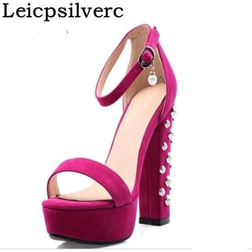 European and American Wind elegance banquet summer fashion beaded belt buckle waterproof platform super high heel women sandals