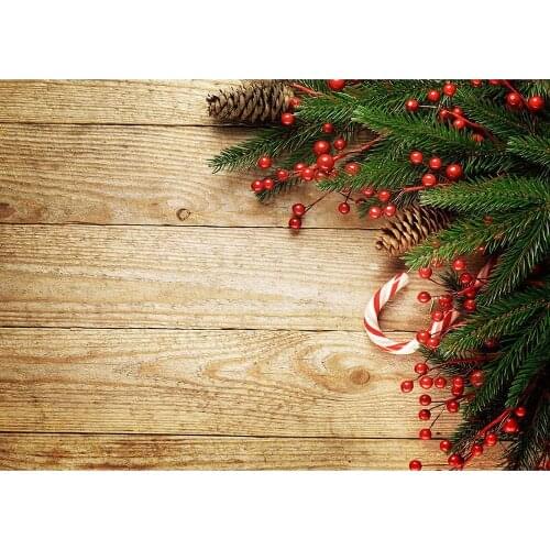 Christmas Holly Pine Wooden Board Photography Backdrops Vinyl Cloth Background for Children Baby Shower Photobooth Photo Studio