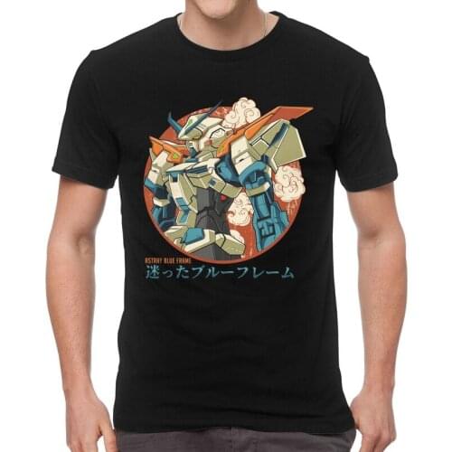 Astray Blue Frame Gundam T Shirt for Men Cotton Printed T-shirts Novelty Tshirt Short Sleeve Mech Robot Manga Mecha Gunpla Tee