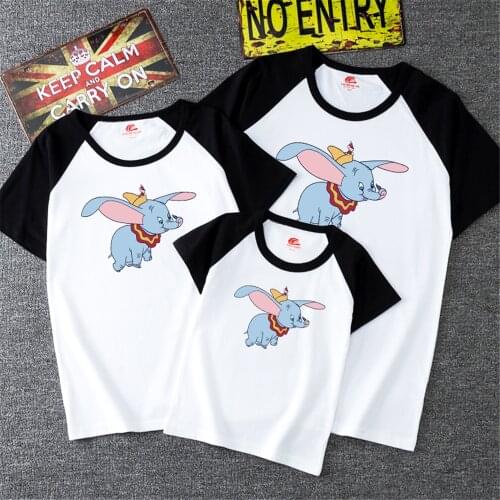 Dumbo Flying Elephant Printed Family Matching T Shirts Raglan Sleeve White Black Pink Cute Mommy And Me Tshirts Family Clothes