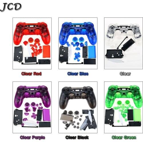 JCD For PS4 V1 Controller Full Housing Shell Case Cover Mod Kit Buttons For Sony Playstation 4 PS4 JDM-001 011,Transparent Clear