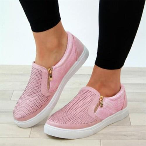 Casual Sneakers Women Flats Shoes Spring Summer Solid Zippers Slip-On Fashion Shoes Walking Canvas Vulcanized Shoes for Female
