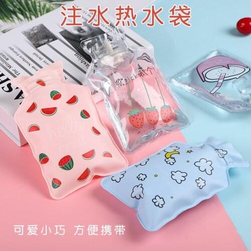 Small hot water bottle pearl flower cloth plus velvet printing water cartoon hot water bottle hand warmers children Korean