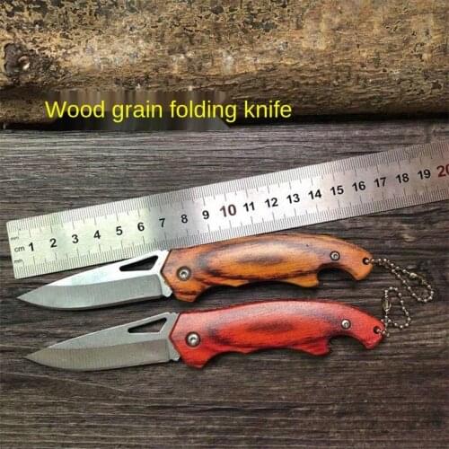 15.5CM-3CR13 Multifunctional Wood Grain Folding Knife Mini Portable Survival Knife Keychain Knife Portable Stainless Steel Knife