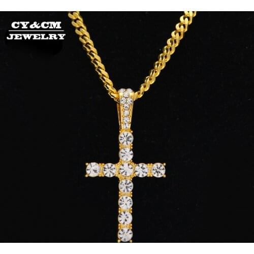 CY&CM Hip Hop Cross Pendant Necklace Alloy Iced Out Rhinestone Crucifix Charm Crystal Men Jewelry Cuban Chain Drop Shipping