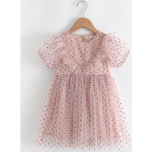 Girls' 2020 Summer New Dress Dot Mesh Korean Style Lace Childrens Clothing Children Western Style Long Dress