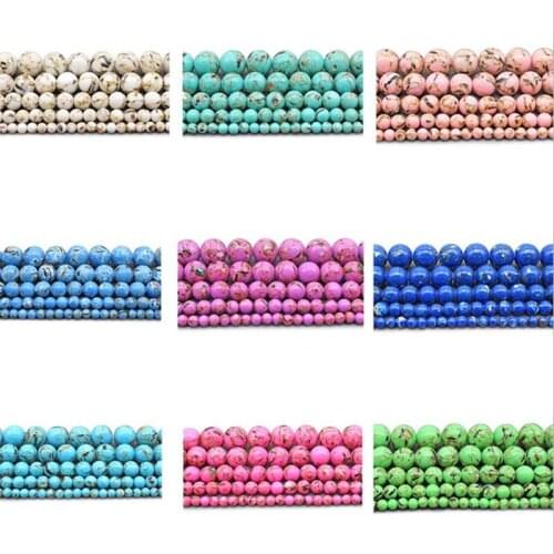 Wholesale Natural Stone Beads Blue Red Green Rose turquoises Round Beads For Jewelry Making 15.5 inches Pick Size 4/6/8/10/12mm