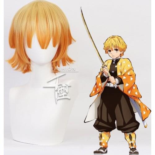 Demon Slayer Agatsuma Zenitsu Short Wig Cosplay Costume Heat Resistant Synthetic Hair Kimetsu no Yaiba Men Women Party Wigs
