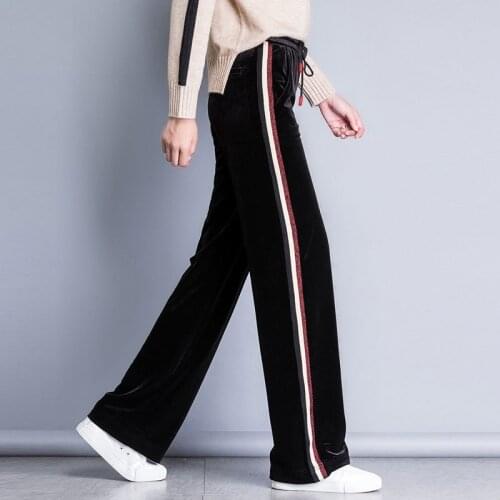 Pleuche Straight Wide Leg Pants Spring and Autumn Sports Pants High Waist Slimming Elastic Casual Pants Pants for Women