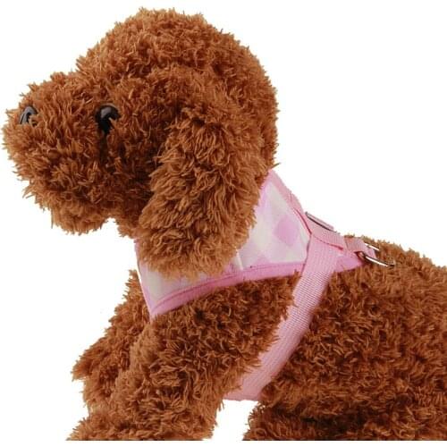 Adjustable Pet Chest Belt Set Breathable Pink Plaid Vest + Detachable Pulling Rope Set for Dog Pet Safe Walking
